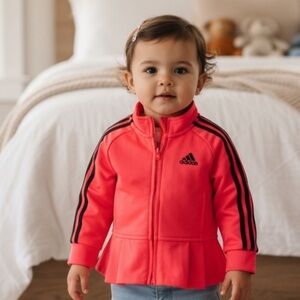 Adidas Baby Girls Ruffle Track Jacket – 18M Pink with black stripes
